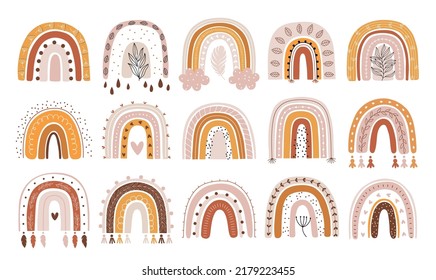 Cute Boho rainbows for your design, childish hand drawn elements. Nursery theme, Vector illustration.