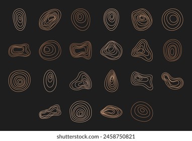 Cute boho random concentric circle element set, doodle organic asymmetric dotted round form collection, flat liquid minimal shape design, trendy geometric symbol graphic, modern abstract silhouette