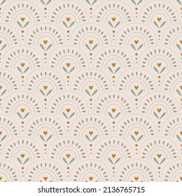 Cute boho seamless pattern with arches. Vector background in modern bohemian style perfect for scrapbooking, textile, wrapping paper and stationery for kids and adults