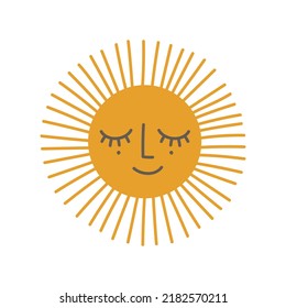 Cute boho smiling sun. Print for nursery decor. Scandinavian style kids room decoration. Vector illustration