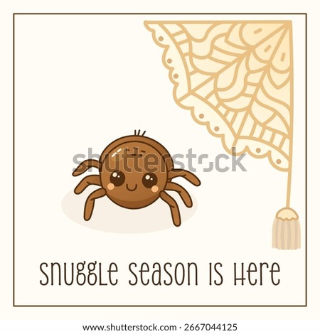 Cute boho spider greeting card for cozy autumn season