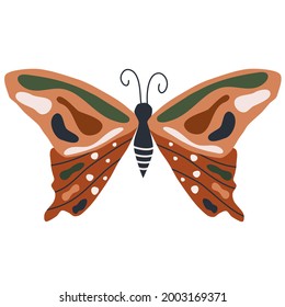 Cute boho vector art design with bohemian butterfly insect hand drawn illustration on a white background