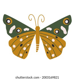 Cute boho vector art design with bohemian butterfly insect hand drawn illustration on a white background