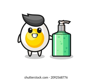 cute boiled egg cartoon with hand sanitizer , cute style design for t shirt, sticker, logo element