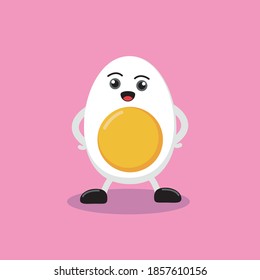 Cute Boiled Egg Character Concept. Vector Food Mascot Illustration Design