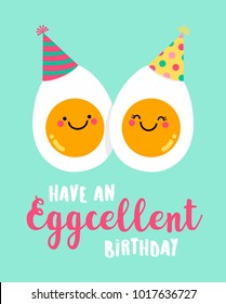 Cute boiled egg couple illustration for birthday greeting card design