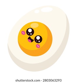 Cute Boiled Egg Half Cartoon Icon with Happy Yolk Face