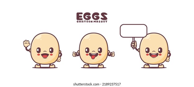 cute boiled eggs cartoon mascot. food vector illustration. isolated on a white background