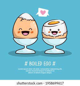 Cute Boiled Eggs In Egg Cup Cartoon Illustration