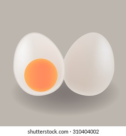 cute boiled white duck egg, white egg and yolk, section in front view