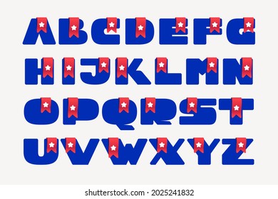 Cute and bold alphabet with a red bookmark ribbon and white star. Vector typeface is perfect for your Favorite project, School infographic, Reading App identity, Books store, or company.