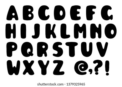 Cute bold black Latin alphabet on white background