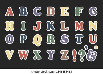 Cute bold colored latin bright alphabet- stickers in baby style