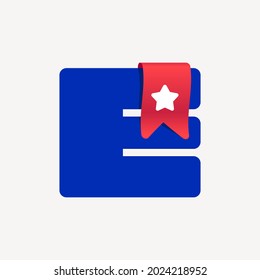 Logotipo de letra E con un marcador rojo y estrella blanca. El tipo de vectores es perfecto para tu proyecto Favorito, infografía escolar, identidad de aplicación de lectura, tienda de libros o compañía.