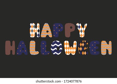 Cute bold Happy Halloween text in tradicional colors