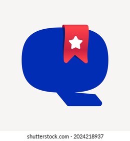 Cute and bold Q letter logo with a red bookmark ribbon and white star. Vector typeface is perfect for your Favorite project, School infographic, Reading App identity, Books store, or company.