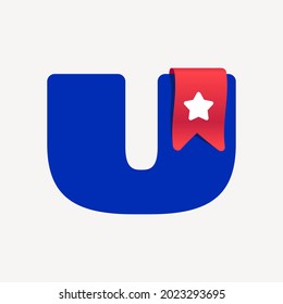 Frische und fette U-Buchstaben-Logo mit rotem Lesezeichen-Band und weißem Stern. Die Vektorgrafik eignet sich perfekt für Ihr Lieblingsprojekt, Schulinfographie, Reading App Identity, Books Store oder Unternehmen.