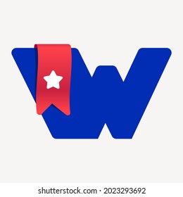 Cute and bold W letter logo with a red bookmark ribbon and white star. Vector typeface is perfect for your Favorite project, School infographic, Reading App identity, Books store, or company.