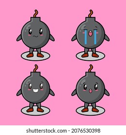 Cute bomb mascot design set vector image