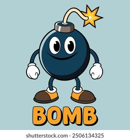 Cute Bomb Smile Cartoon Vector Icon Illustration Design Flat Style