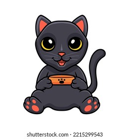 Cute bombay cat cartoon holding food bowl