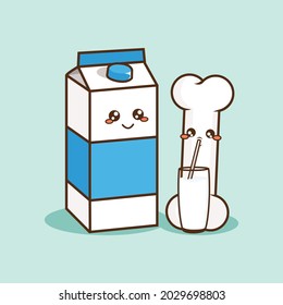 Ilustración de un vector de leche fresca con un carácter hueso lindo