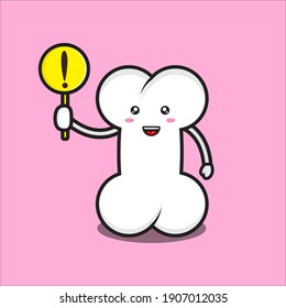 cute bone mascot with caution sign, mascot character, cute bones, vector eps 10 on white background
