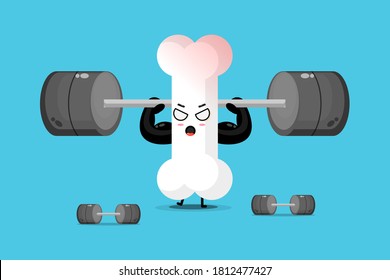 Cute bone mascot lifting a barbell