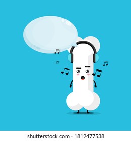 Cute bone mascot listening to music