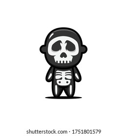 Cute bone skeleton Halloween costume design illustration