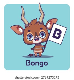 Cute bongo holding flag with letter B for fun educational purposes, illustrations