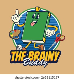 Cute book back to school in retro cartoon character illustration