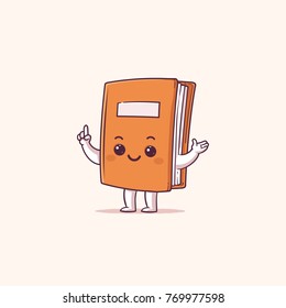 Cute book cartoon mascot character in kawaii style vector illustration