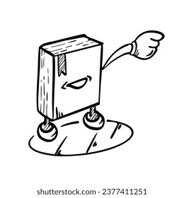 Cute book character sketch pointing direction with white background hand.vector design