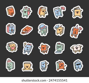 Cute book character. Sticker Bookmark. Funny cartoon hero. Hand drawn style. Vector drawing. Collection of design elements.