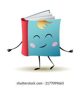 Cute book character vector cartoon illustration isolated on white. Smiling happy textbook or reading book with eyes and mouth. school item, great for mascot or back to school design. Kawaii personage