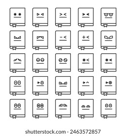 cute book emoticons set vector illustration