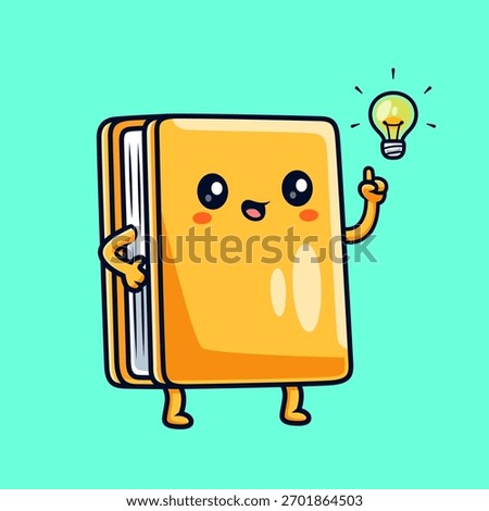 Cute Book Get Idea With Bulb Cartoon Vector Icon Illustration. People Education Icon Concept Isolated Premium Vector. Flat Cartoon Style