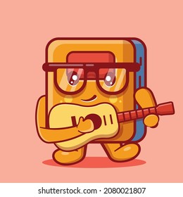 cute book mascot playing guitar isolated cartoon in flat style