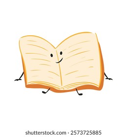 Cute book with open pages in flat design. Character with face for library. Vector illustration isolated.