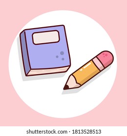 
Cute book and pencil vector illustration