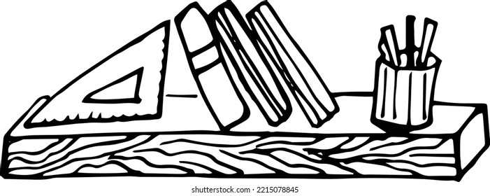 Cute book shelf hand drawn illustration. Vector doodle graphic
