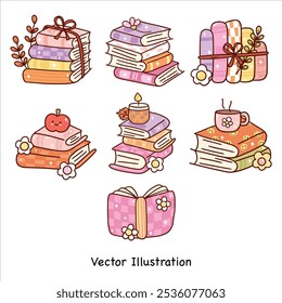 vetor livro bonito, outono livraria, ilustrador amante do livro, volta ao elemento da escola, lendo desenho animado livro 