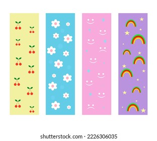 Cute bookmarks with rainbow,smiley,flower and cherry.