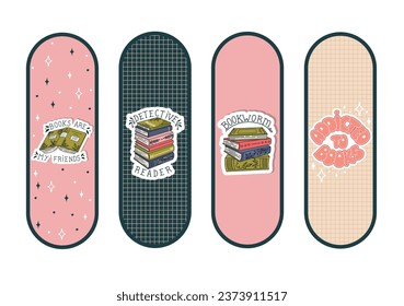 Cute Bookmarks. Set of paper bookmark templates for book lovers. Vertical postcards. Vector.	
