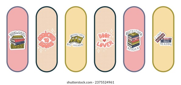 Marcadores personalizados. Conjunto de plantillas de marcadores de papel para los amantes de los libros. Postales verticales. Vector.	