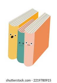 Cute books with funny faces. Cute School Supplies. Vector, kawaii