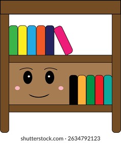 Estante bonito com livros coloridos em estilo plano
