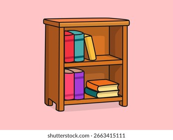 Estantería linda – Ilustración plana de dibujos animados de Vector.