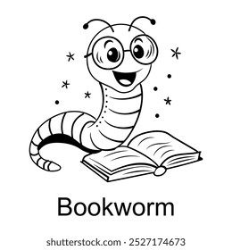 A cute bookworm icon in drawing style 